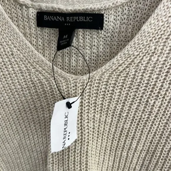 NWT Banana Republic Womens Cotton Linen Knit Ribbed Vest Sz M Cream Boho Casual - Picture 8 of 12